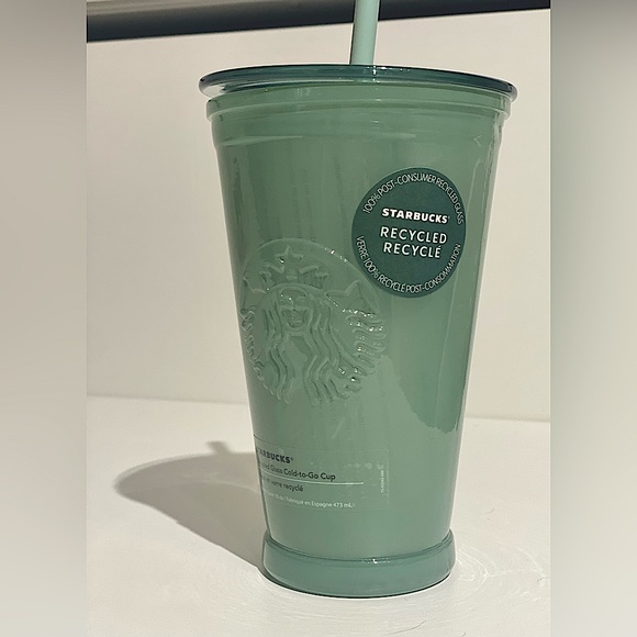NEW Starbucks Frosted Mint Green Recycled Glass Cold To-Go Cup Tumbler 16oz - Picture 8 of 8